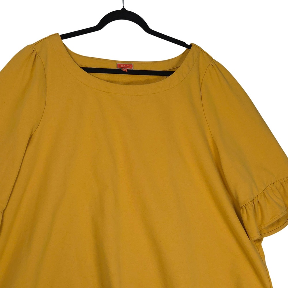 ModCloth Women 3X Top‎ Mustard Yellow Ruffle Sleeve Top Bow Back Tulip Hem